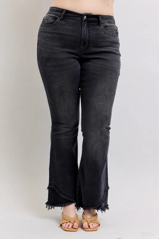 High Waist Flare W/ Mock Fray Tulip Hem Plus Size Judy Blue