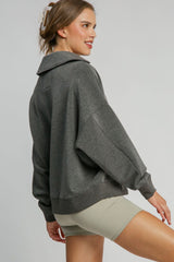 Johnny Collar Dropped Shoulder Sweatshirt Umgee