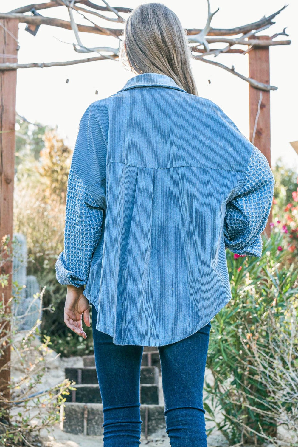 Button Down Corduroy Contrast Texture Long Sleeve Shacket And the Why   