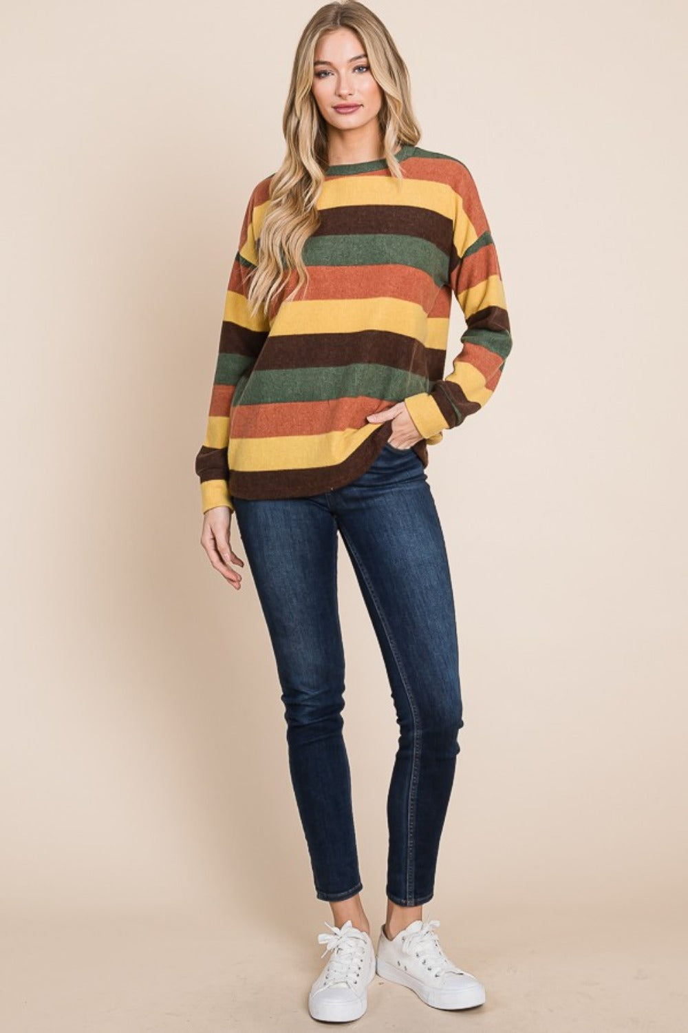 Multi-Color Striped Knit Top BomBom   