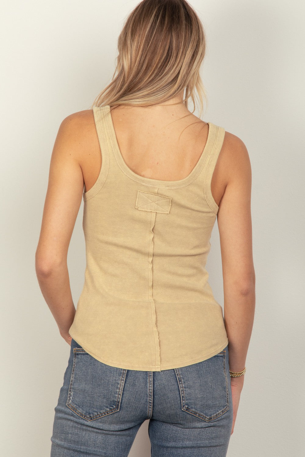 Washed Ribbed Tank with Placket Detail Very J   