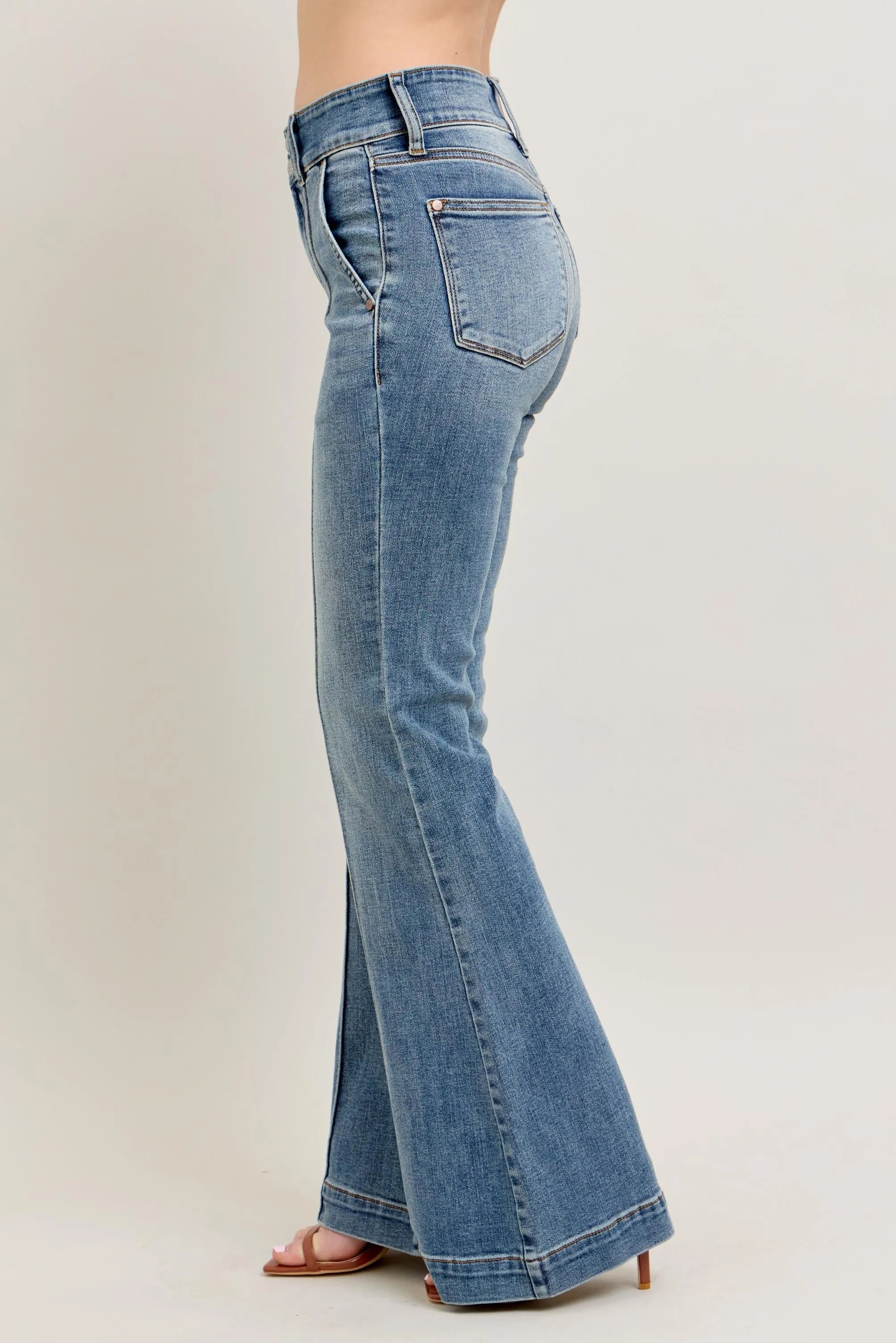 High-Waist Flare Denim Jeans with Front Seam With Plus Size Judy Blue