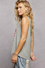 POL V-Neck Ribbed Tank with American Flag Patch and Star Back Patch Trendsi