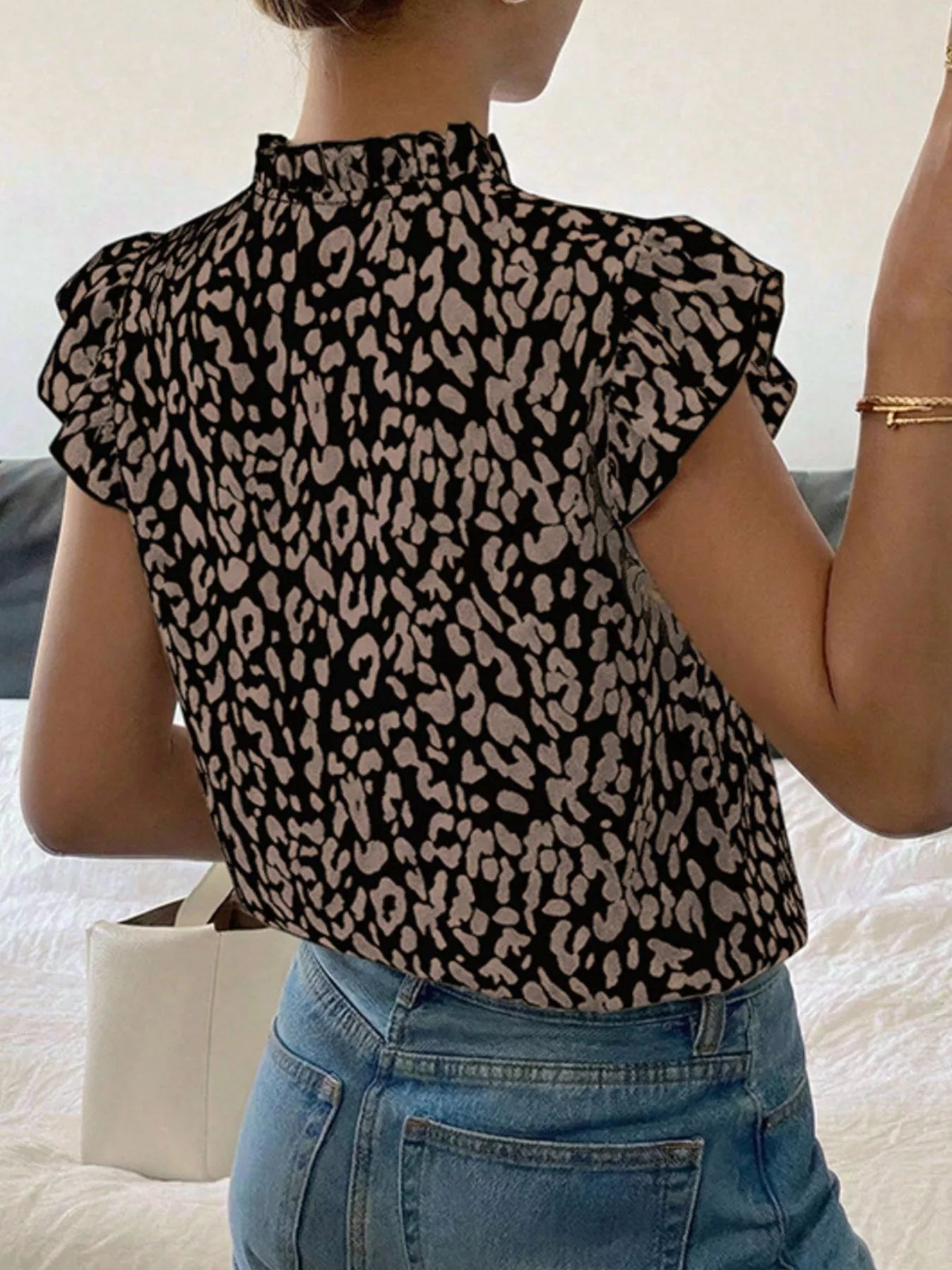 Leopard Print Ruffle Sleeve Blouse Simmer & Fay