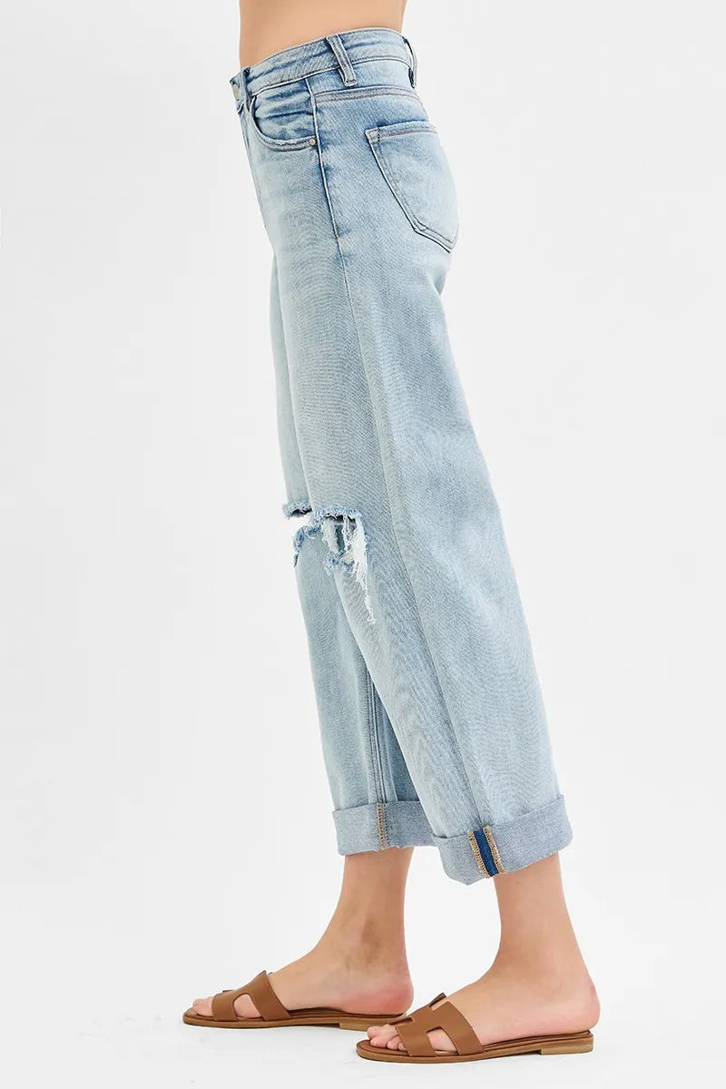 Mid Rise Fit Boyfriend Jeans with Cuff With Plus Size Risen