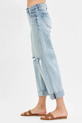 Mid Rise Fit Boyfriend Jeans with Cuff With Plus Size Risen