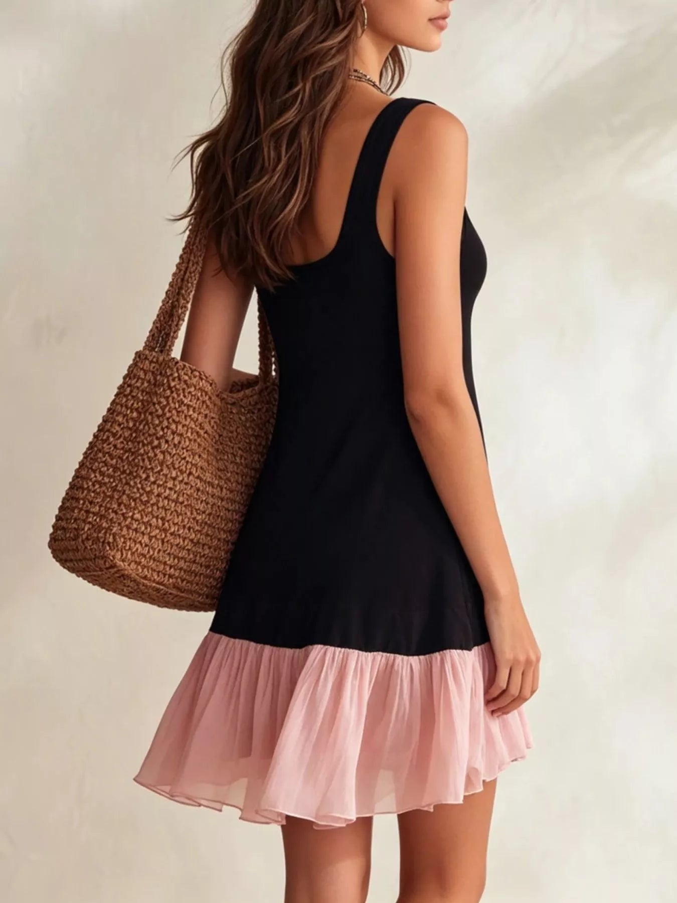 Ruffle Hem Square Neck Mini Dress Simmer & Fay