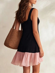 Ruffle Hem Square Neck Mini Dress Simmer & Fay