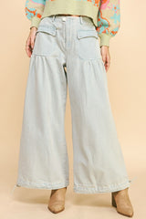 Drawstring Hem Wide Leg Mid Rise Jeans Davi & Dani Light S