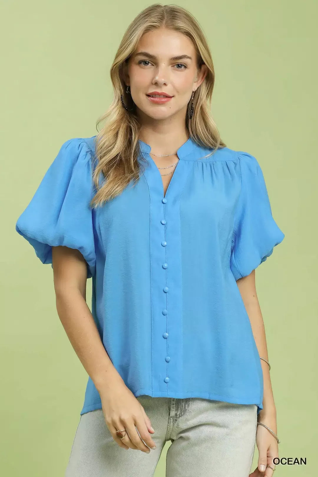 Button-Down Puff Sleeve Shirt Umgee OCEAN S