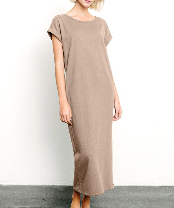 Brushed Organic Hemp Side Slit Maxi Dress Fabina TAUPE S 