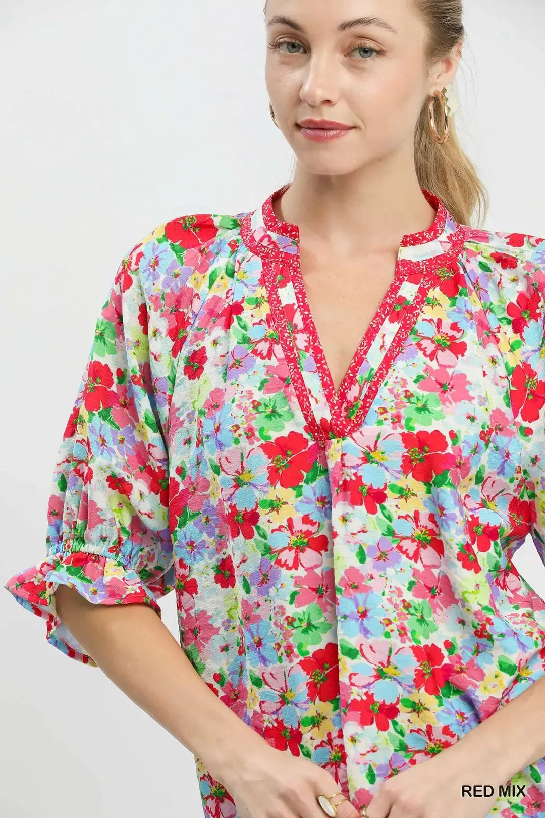 Mix Floral Print Ruffle Top Umgee