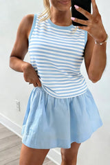 Stripe Slim Tank + Contrast Ruffle Mini Skort Set (2‑Piece) Simmer & Fay
