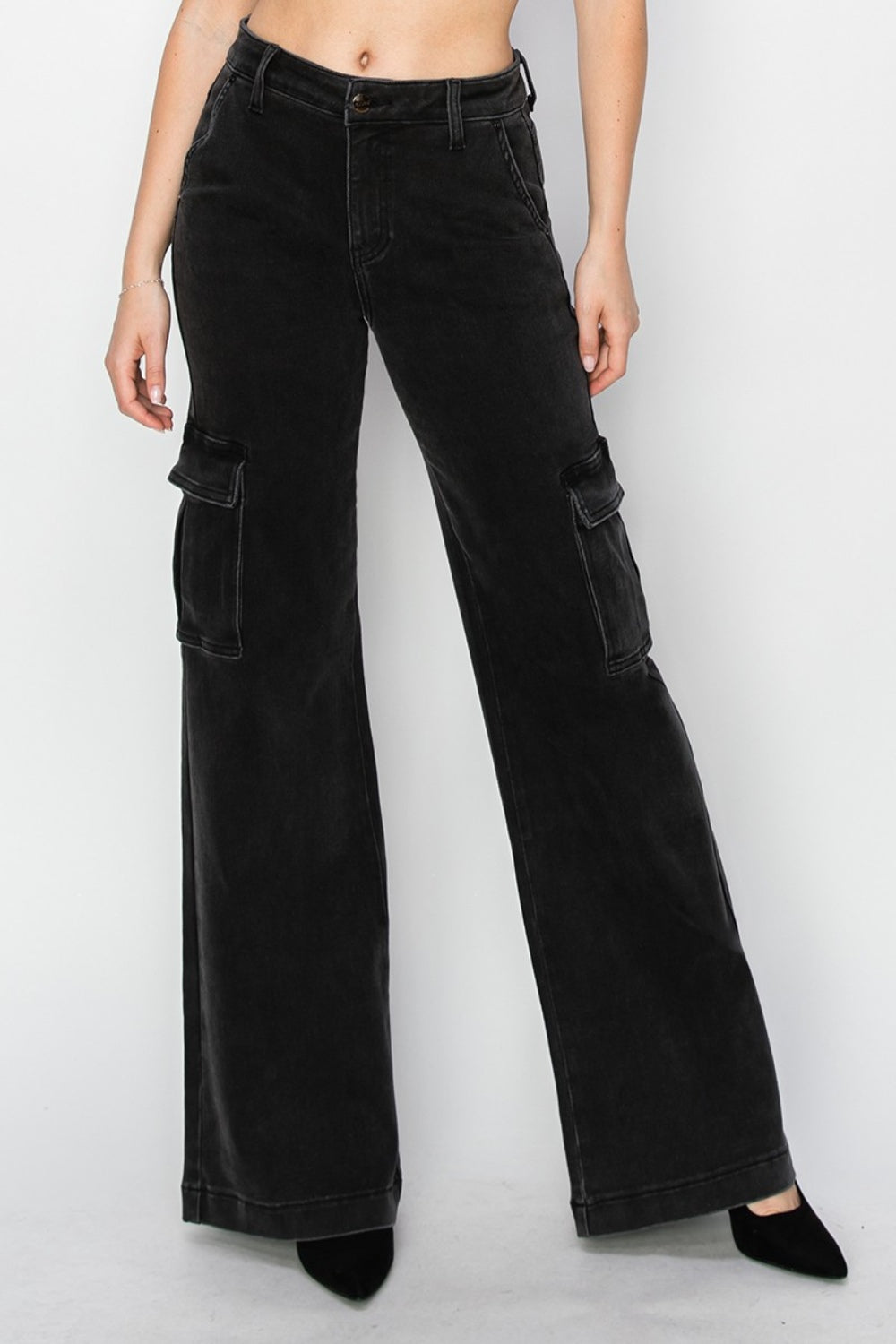 High Rise Wide Leg Cargo Jeans Risen   