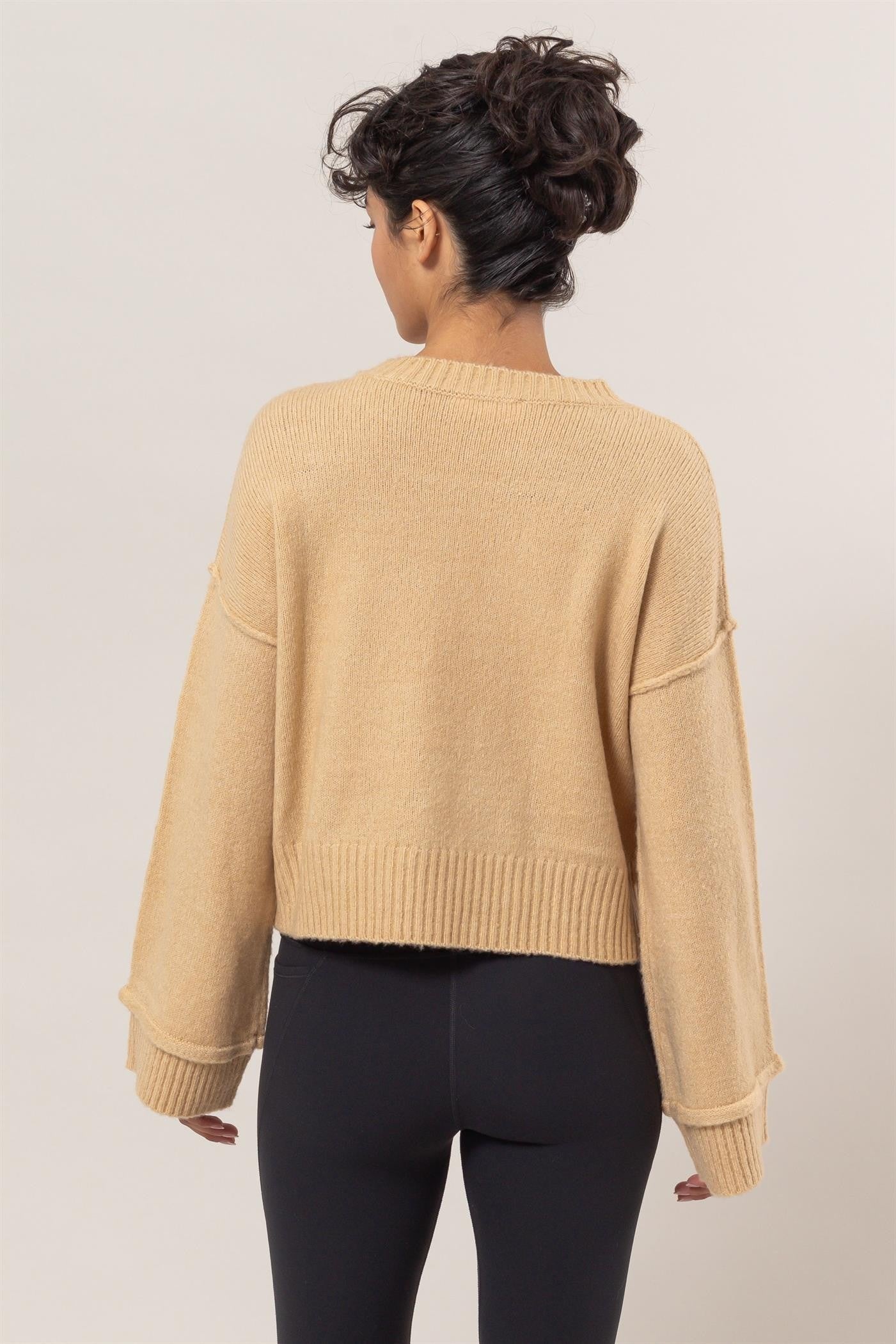 Round Neck Dropped Shoulder Ribbed Sweater HYFVE   