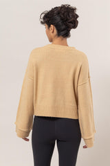 Round Neck Dropped Shoulder Ribbed Sweater HYFVE   