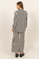 Monochrome Striped Button Shirt & Wide-Leg Pants Set HYFVE   