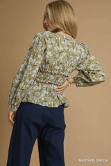 Floral Smocked Peplum Blouse with Tie Detail Umgee