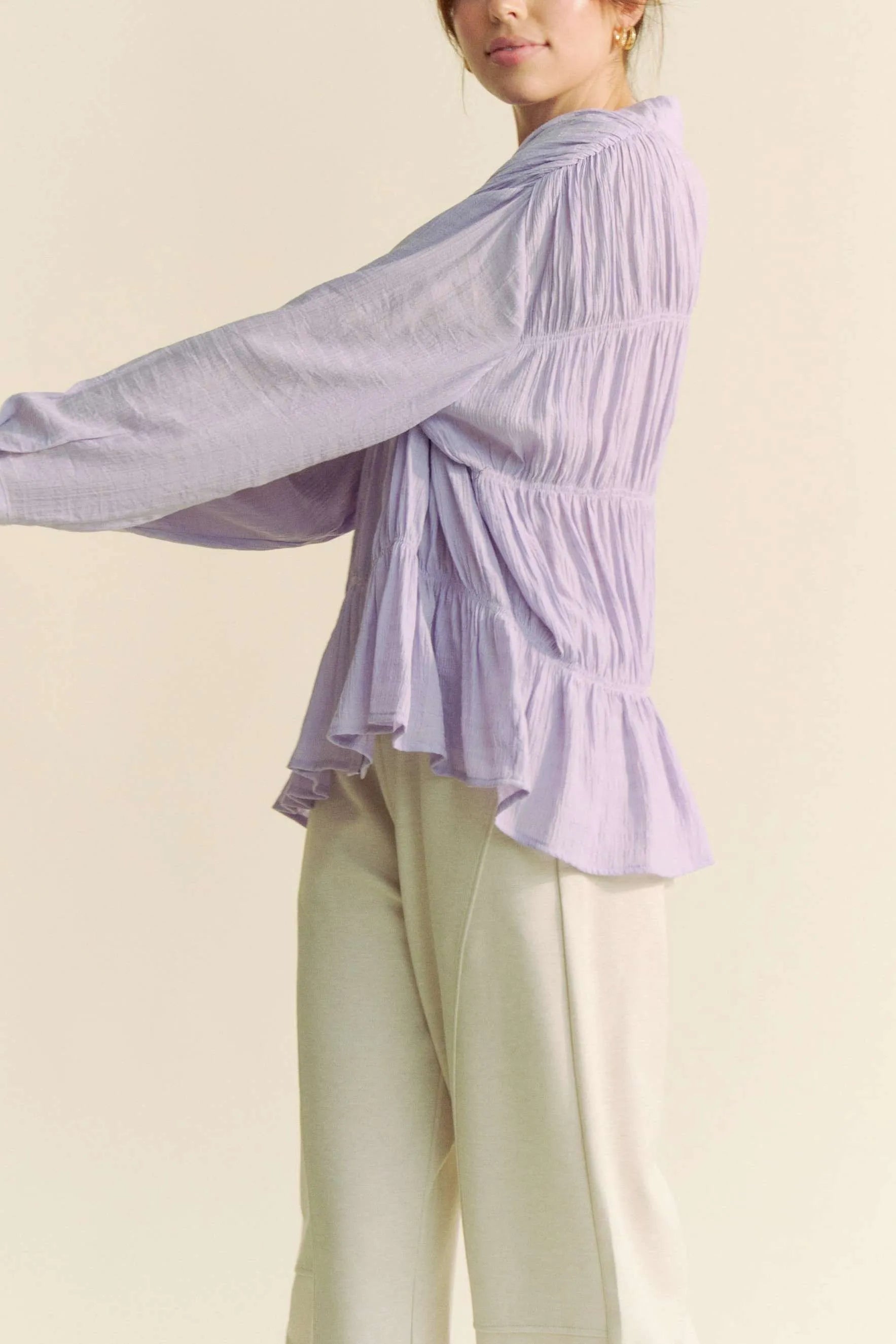 Ruched All Over Button Front Shirt Davi & Dani