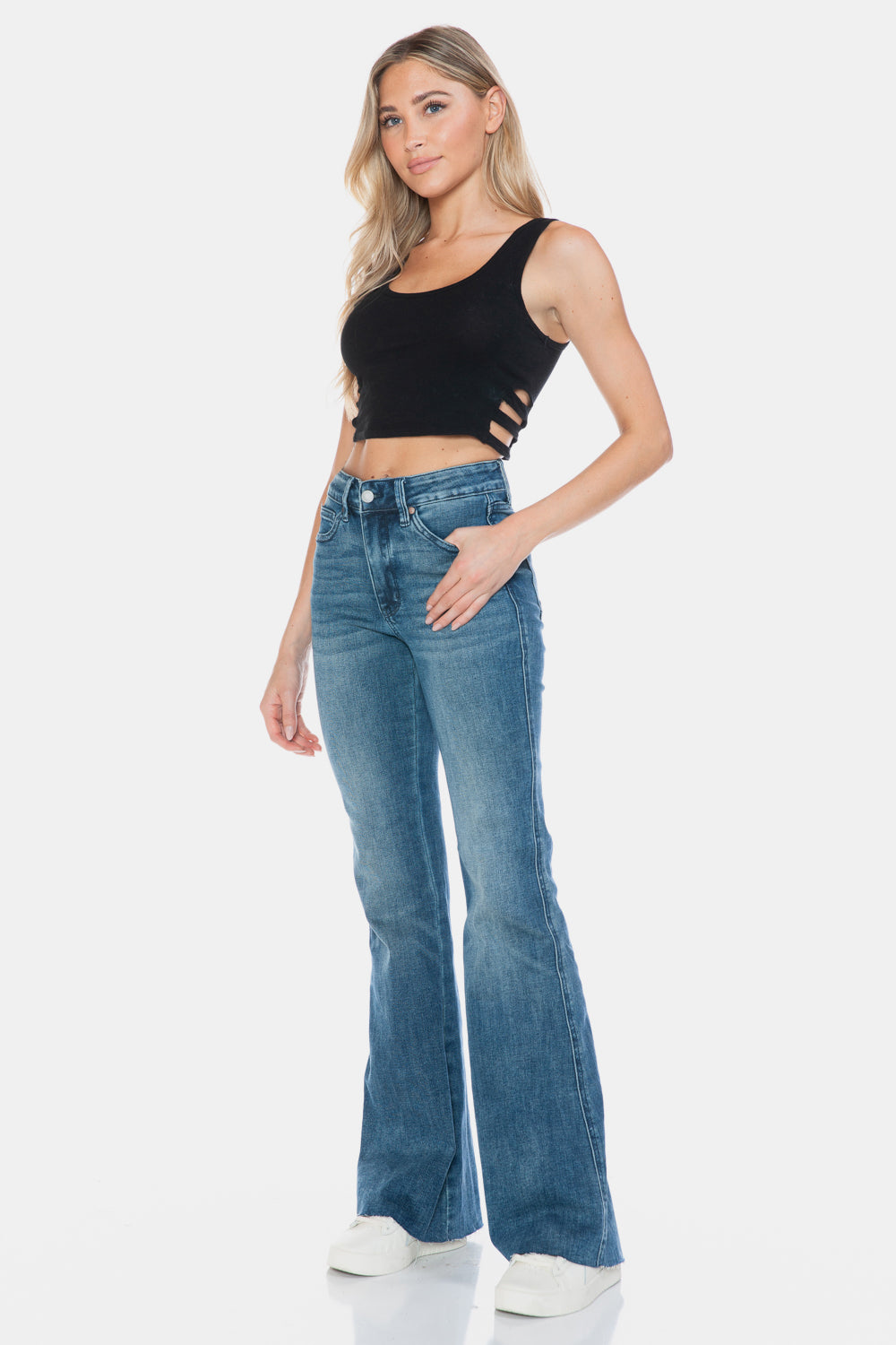 Tummy Control Cut Hem Flare Jeans Judy Blue   