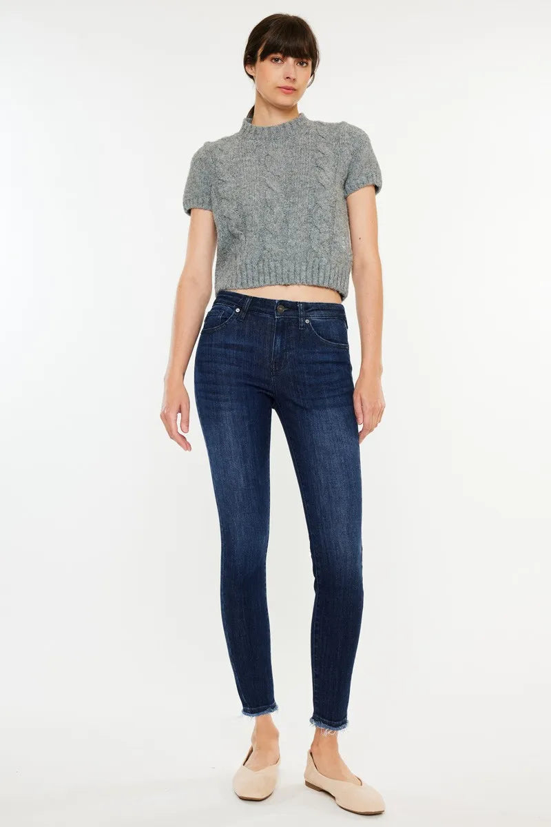 High-Rise Slim Fit Raw Hem Ankle Jeans Kancan