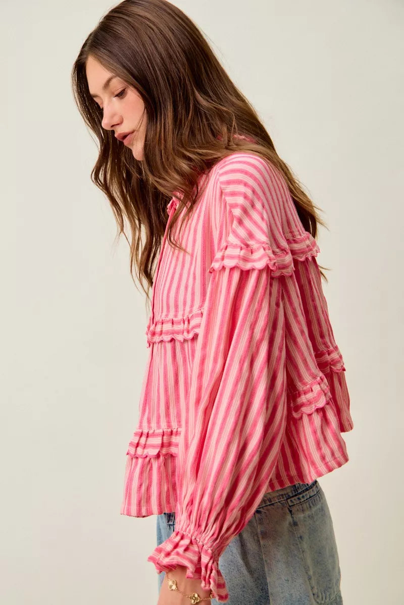 Variegated Stripe Reversible Flowy Boho Blouse So Me