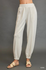 Drawstring Jogger Pants with Front Seam Detail Umgee