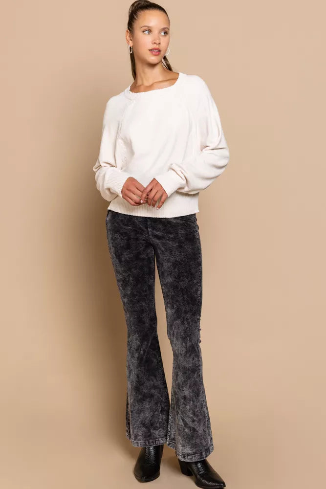 Round Neck Backless Sweater with Ribbed Edge POL