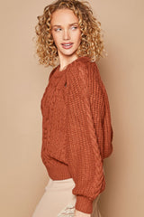 Cable Knit Cutout Long Sleeve Sweater POL   