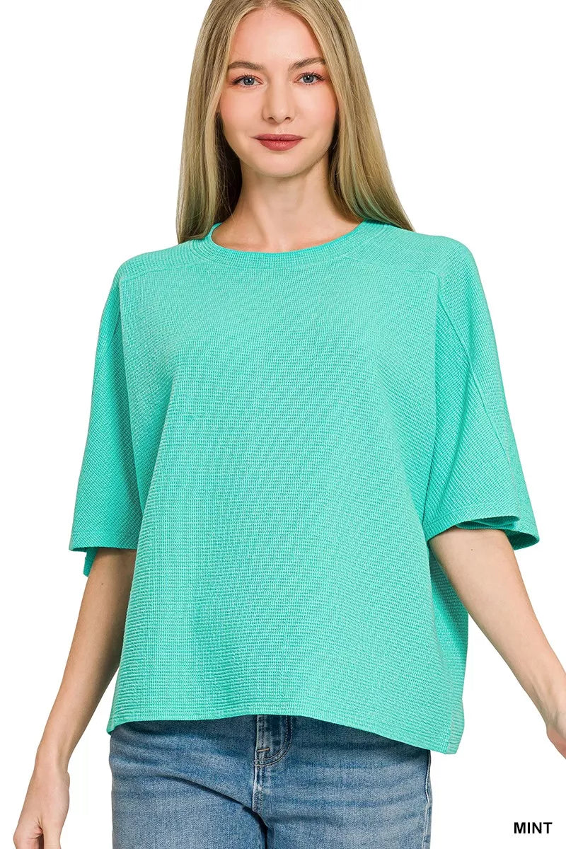Double Knit Short Sleeve Top ZENANA MINT S