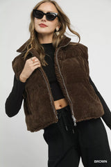 Sherpa-Lined Zip Vest with Drawstring Hem Umgee