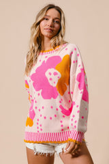 Flower Pattern Contrast Sweater BiBi   