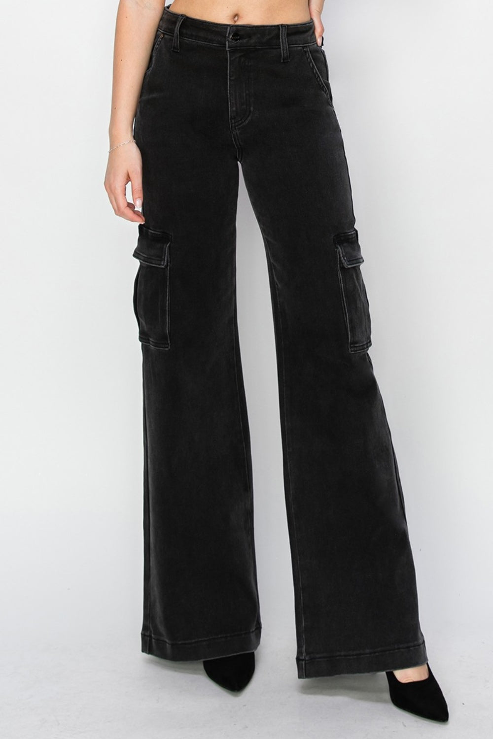 High Rise Wide Leg Cargo Jeans Risen   