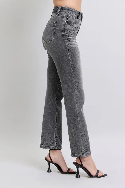 High Waist Rhinestone Straight Jeans Judy Blue