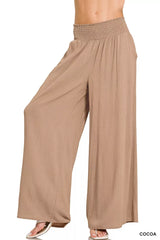 Zenana Smocked Waistband Wide Leg Lounge Pants Trendsi COCOA S