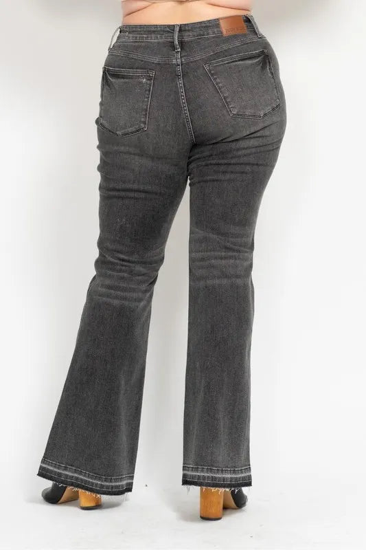 Mid Rise Tummy Control Washed Gray Release Hem Flare Jeans Judy Blue