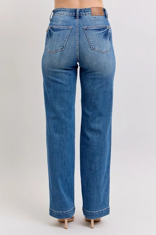 High Waist Contrast Thread Straight Jeans With Plus Size Judy Blue