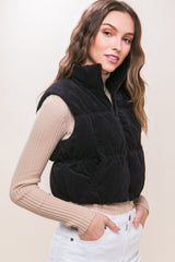 Corduroy Zip Up Puffer Vest with Pockets Love Tree   