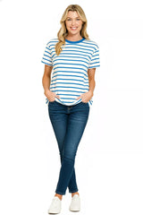 Striped Round Neck Short Sleeve T-Shirt ZENANA
