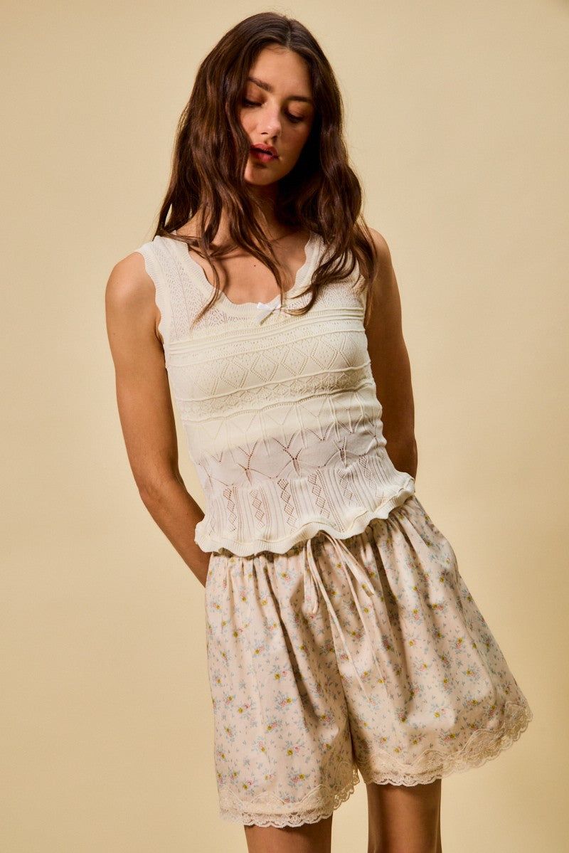 Scallop Ribbed Sleeveless Knit Top So Me