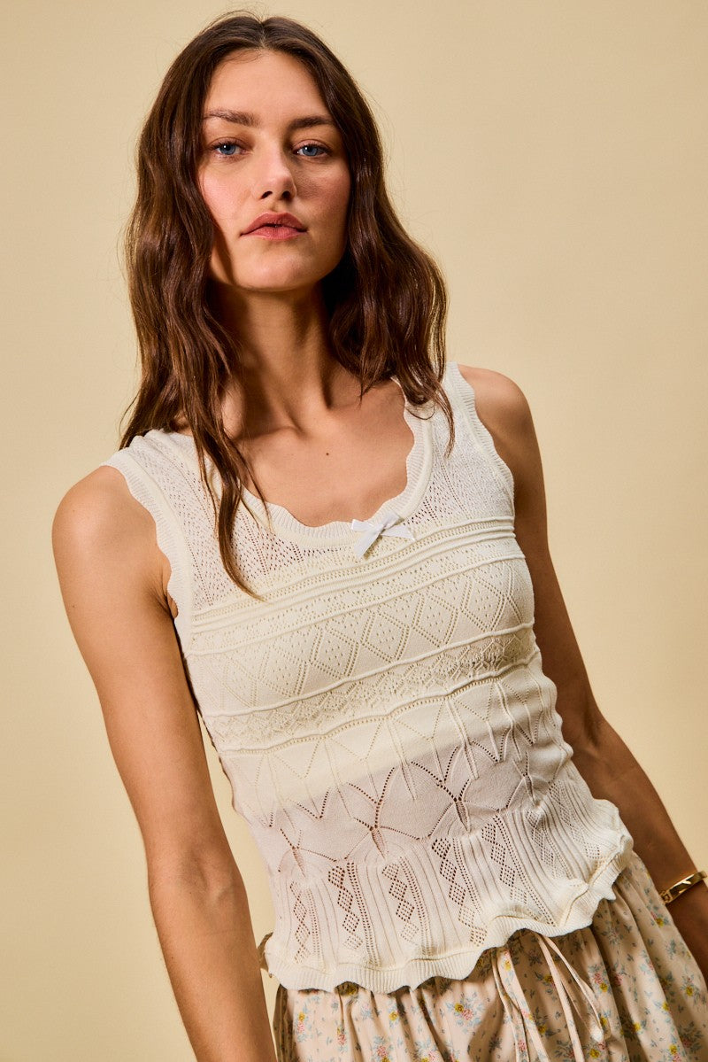 Scallop Ribbed Sleeveless Knit Top So Me