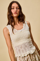 Scallop Ribbed Sleeveless Knit Top So Me