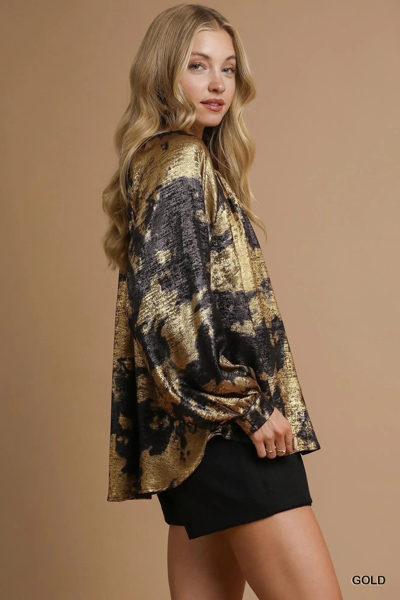 Metallic Fabric Blouse with Balloon Sleeves Umgee