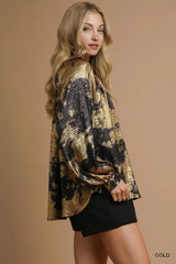Metallic Fabric Blouse with Balloon Sleeves Umgee