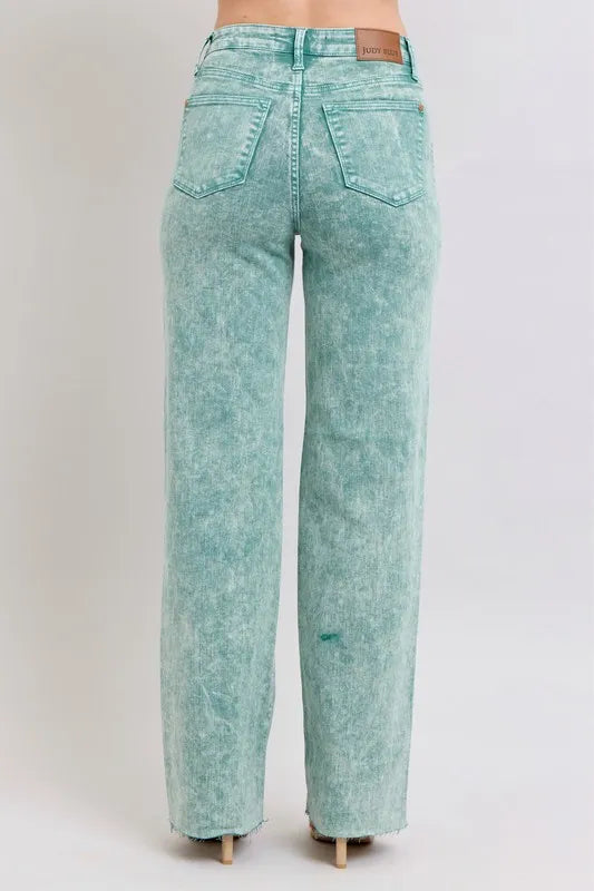 High Waist Garment Dyed Raw Hem Dad Jean Judy Blue
