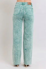 High Waist Garment Dyed Raw Hem Dad Jean Judy Blue