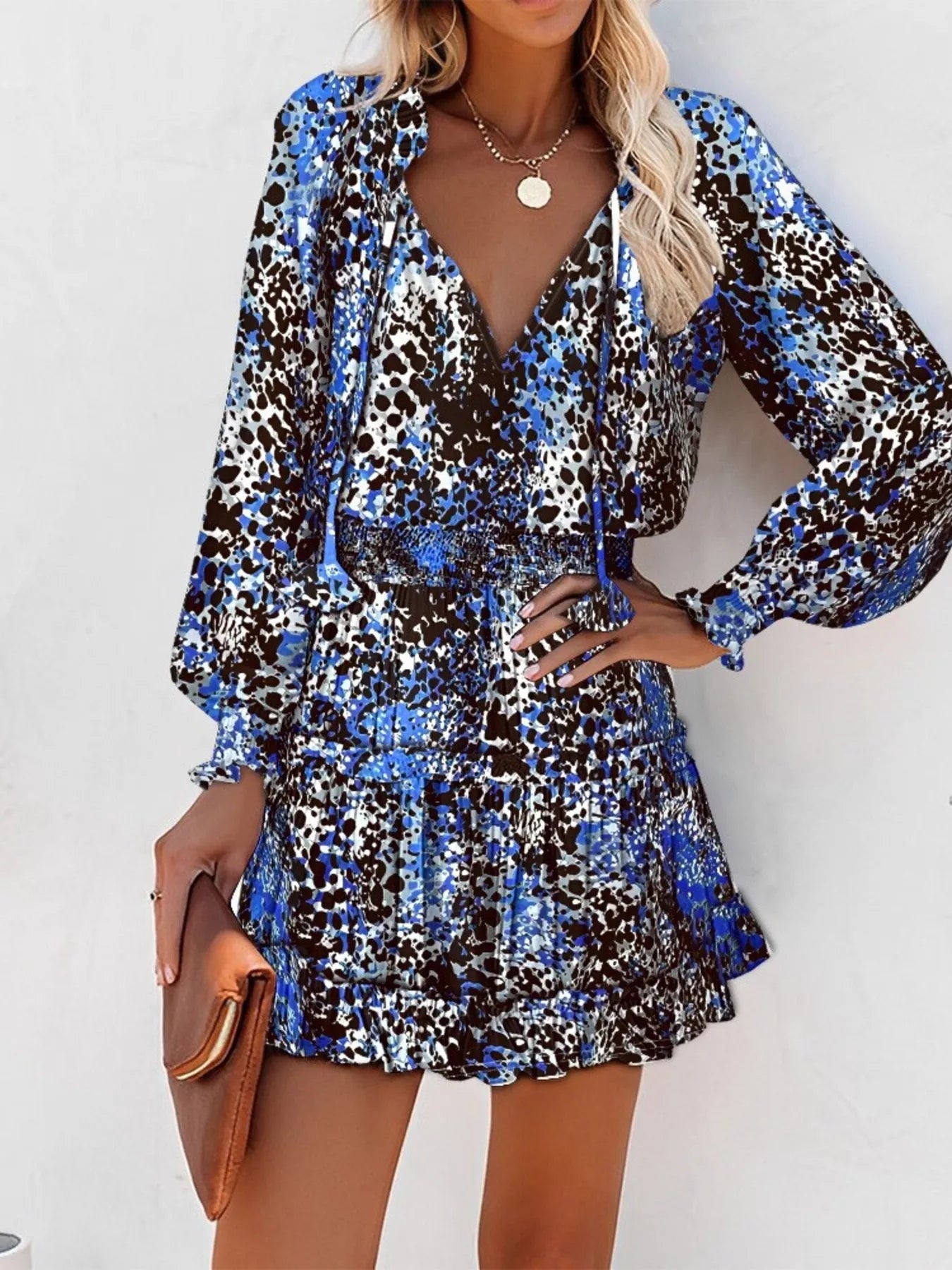Tie Neck Lantern Sleeve Dress Simmer & Fay
