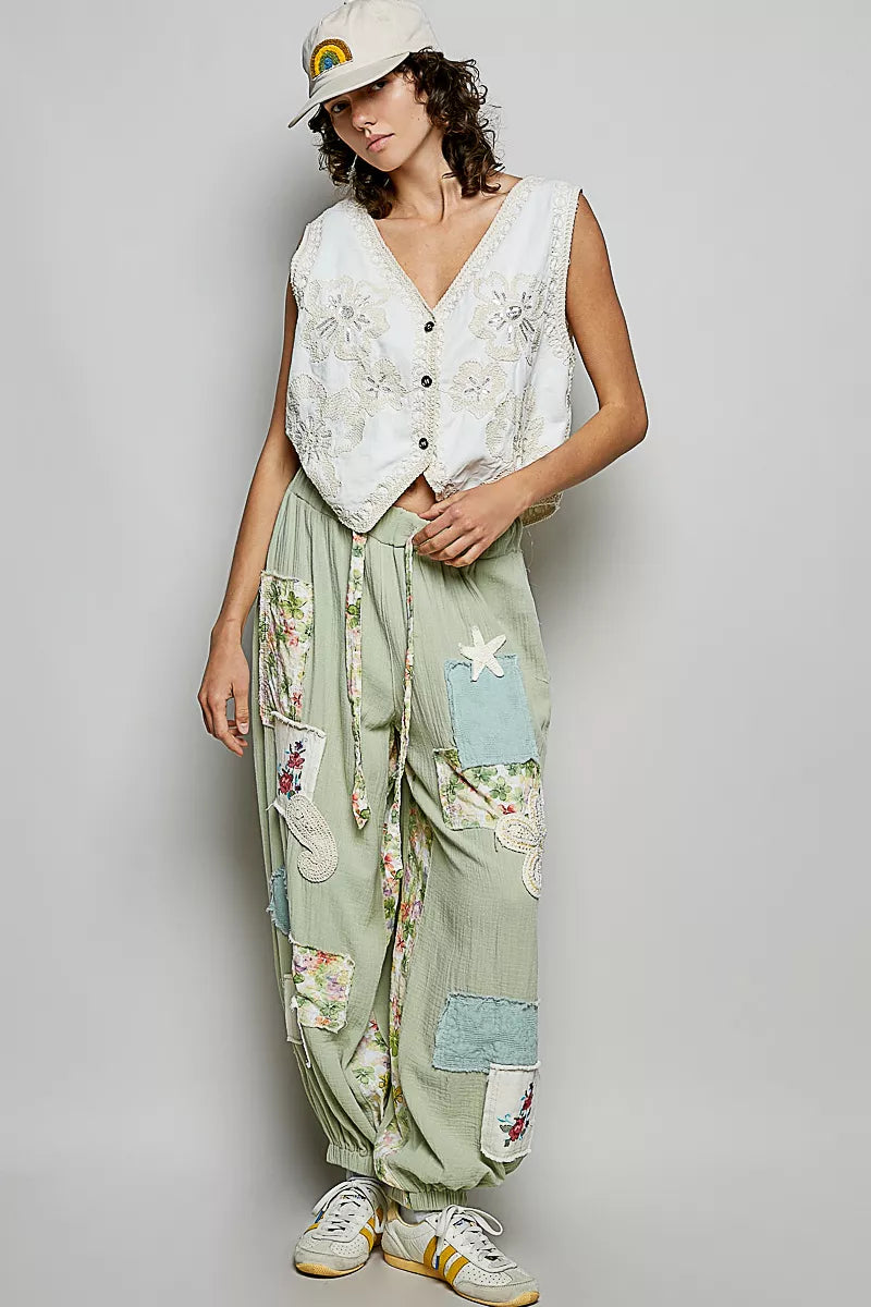 Embroidered Floral V-Neck Button Down Crochet Vest POL