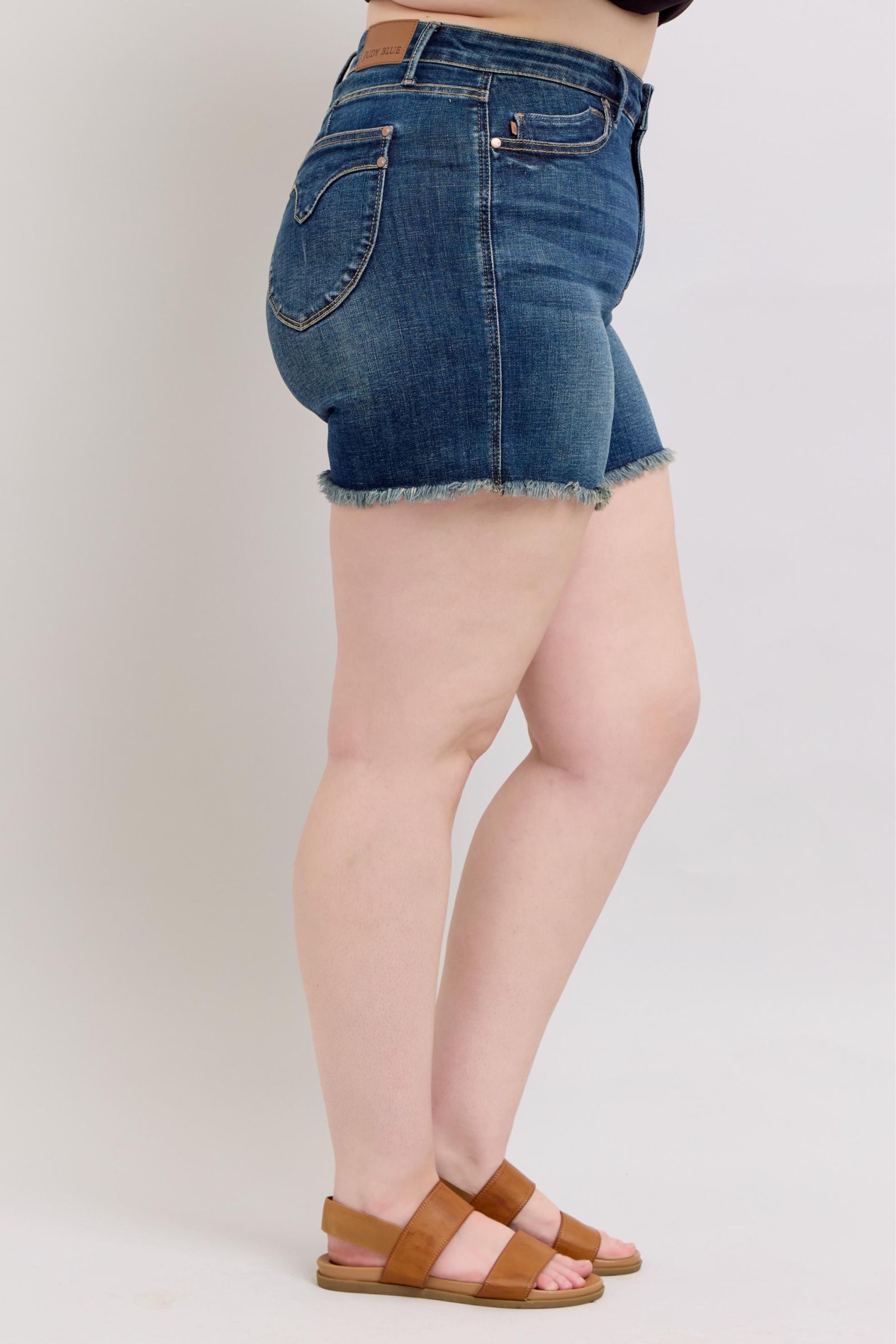 Tummy Control Fray Hem & Shield Back Pockets Denim Shorts Judy Blue