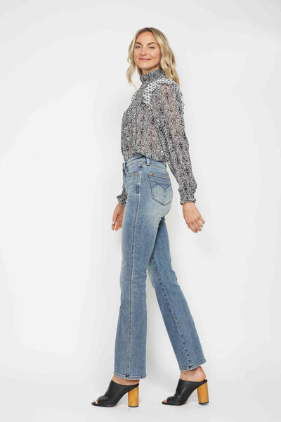 Tummy Control Back Embroidered Pocketed Bootcut Jeans Judy Blue